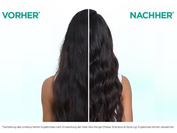 Hinterkopf einer Frau mit brünettem Haar im Vorher/Nachher Vergleich