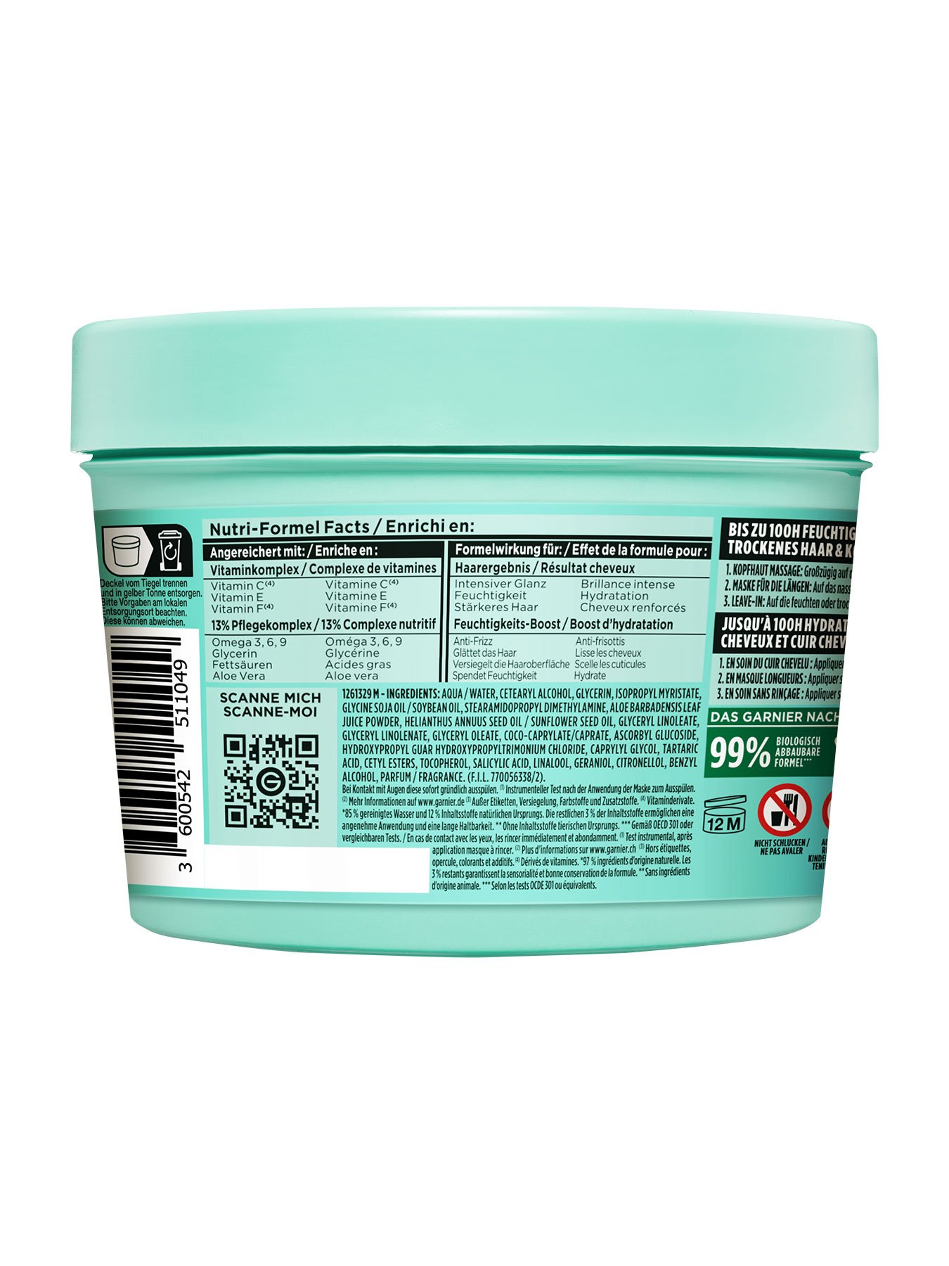 Garnier Fructis Hairfood Aloe Vera - 3 in 1 Haarmaske Rückseite