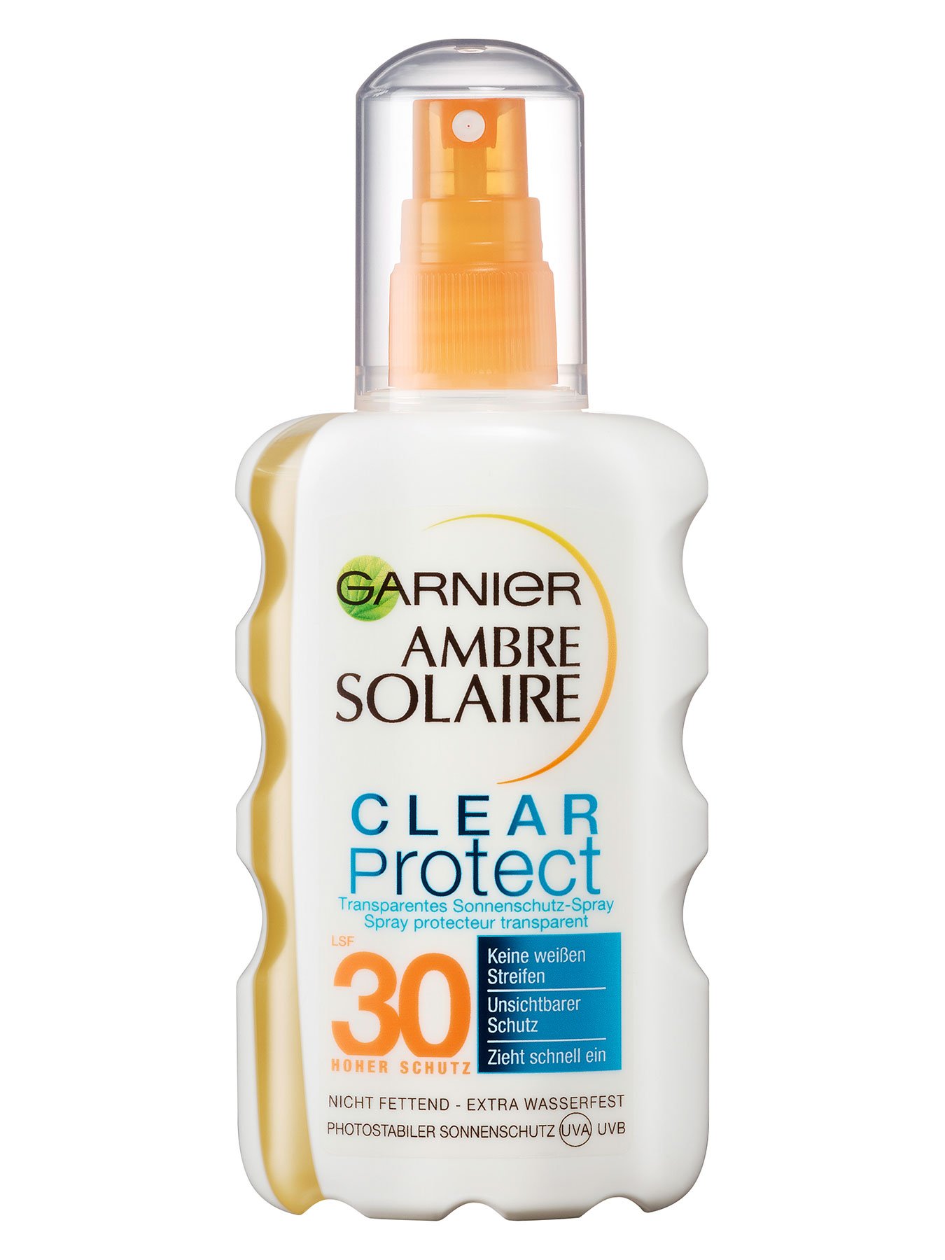 Sonnenschutz-Spray-LSF-30-Ambre-Solaire-Clear-Protect-Plus-200ml-Vorderseite-Garnier-Deutschland-gr