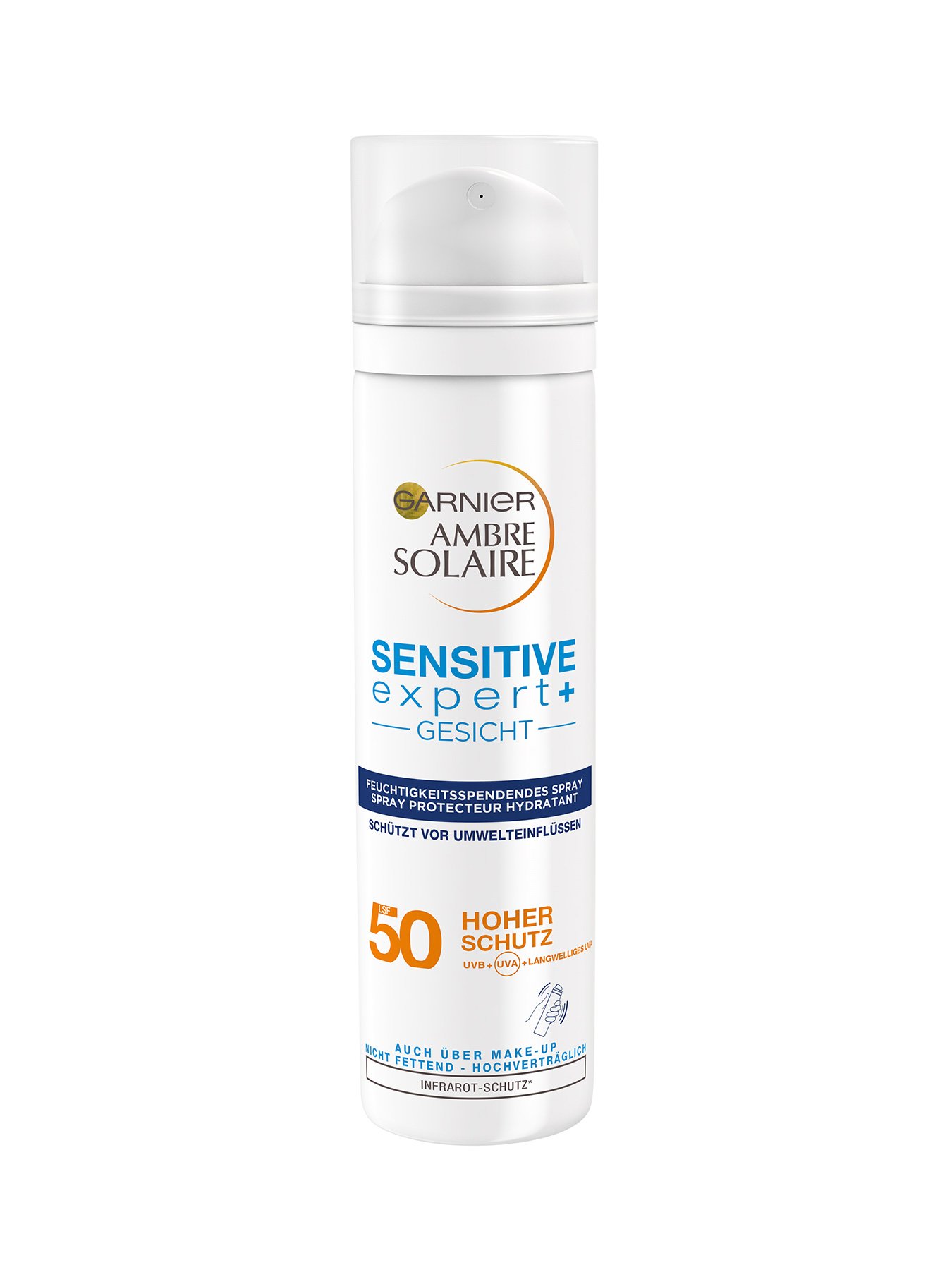 Schutz-Spray-LSF-50-Ambre-Solaire-Sensitiv-Expert-Plus-150ml-Vorderseite-Garnier-Deutschland-gr