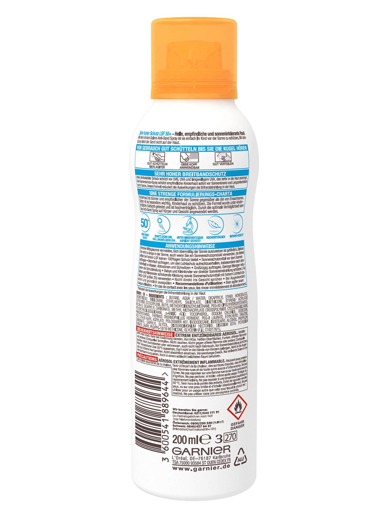 Anti-Sand-Spray-LSF-50-Ambre-Solaire-Kids-Sensitiv-Expert-Plus-200ml-Rueckseite-Garnier-Deutschl-gr