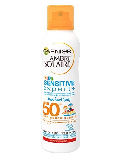 Anti-Sand-Spray-LSF-50-Ambre-Solaire-Kids-Sensitiv-Expert-Plus-200ml-Vorderseite-Garnier-Deutschl-kl