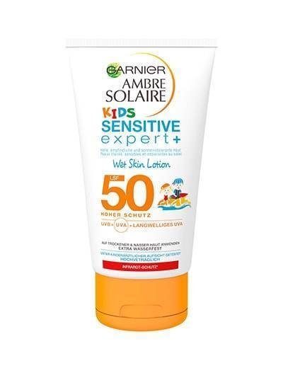 Wet-Skin-Lotion-LSF-50-Ambre-Solaire-Kids-Sensitiv-Expert-Plus-150ml-Vorderseite-Garnier-Deutschl-kl