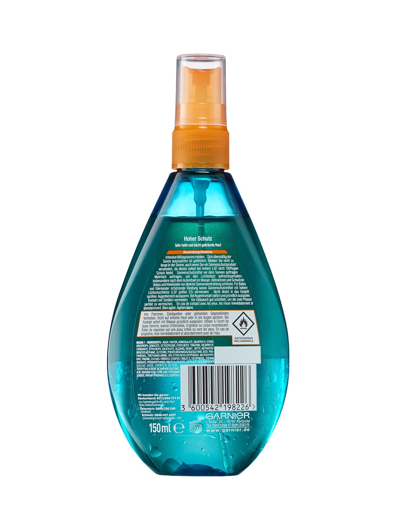 Sonnenschutz-Spray-LSF-50-Ambre-Solaire-UV-Water-150ml-Rueckseite-Garnier-Deutschland-gr