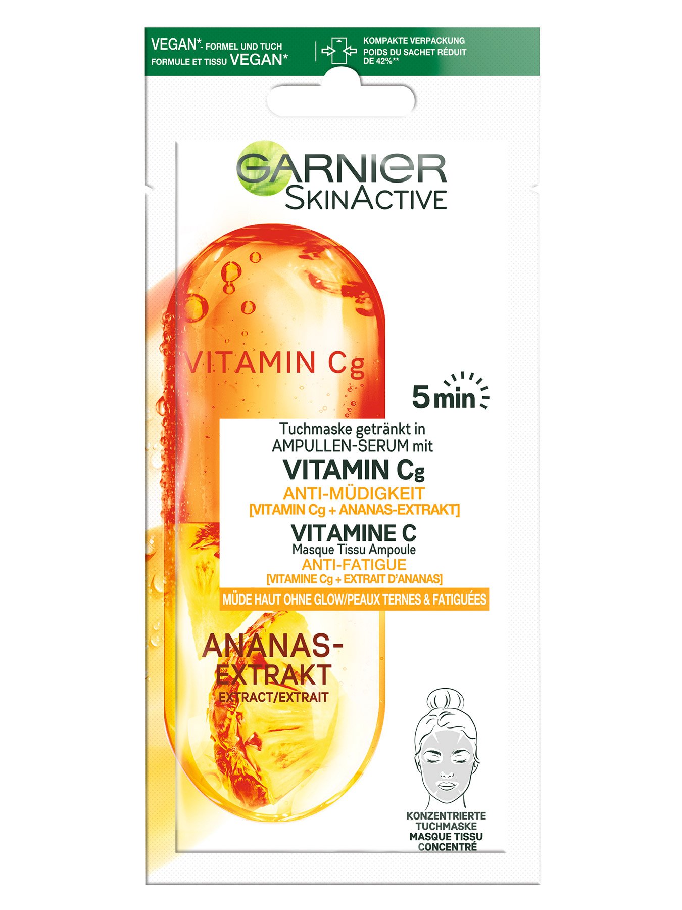 Garnier Ampullen Tuchmaske Anti-Müdigkeit mit Vitamin C & Ananas-Extrakt |  Garnier