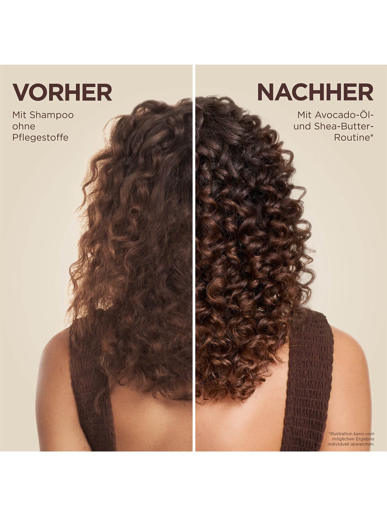 Vorher/Nachher Bild eines lockigen Kopfes