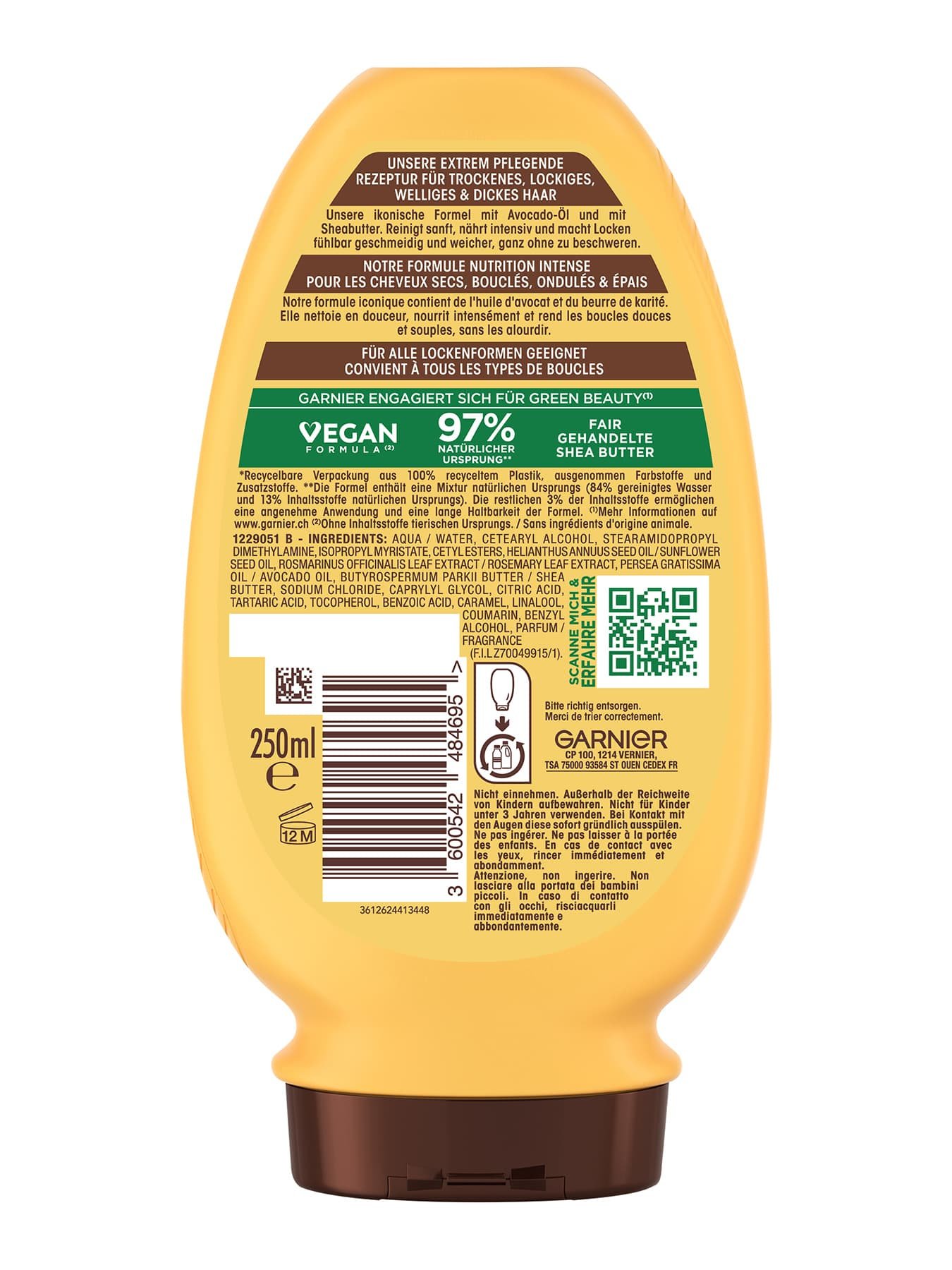 Garnier Ultra Doux Intensiv Nährende Pflegespülung mit Avocado-Öl & Sheabutter - Produkt Rückansicht