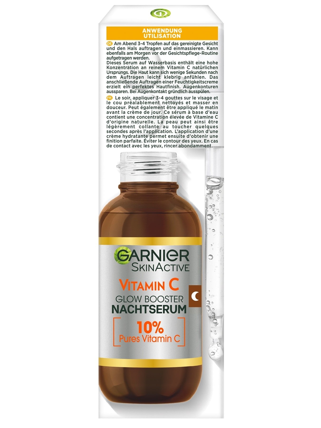SkinActive Vitamin C Glow Booster Sérum de nuit - Emballage et produit